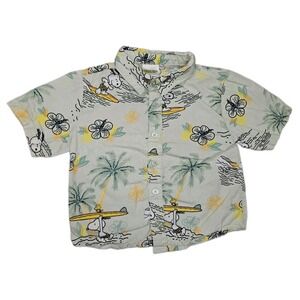 Peanuts Snoopy Surfing Hawaiian Shirt Boys Button-Up 3T Green Short Sleeves